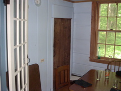 birthing room with basement door